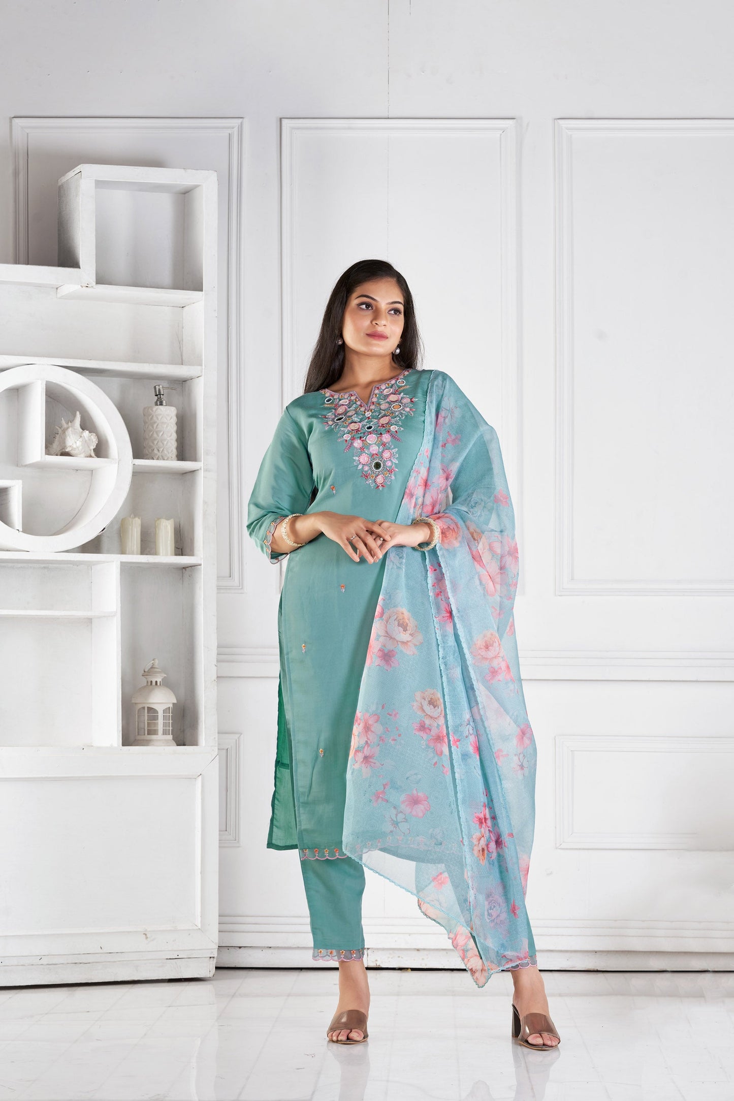 Rama Breeze Romon Silk Kurta set with delicate embroidery