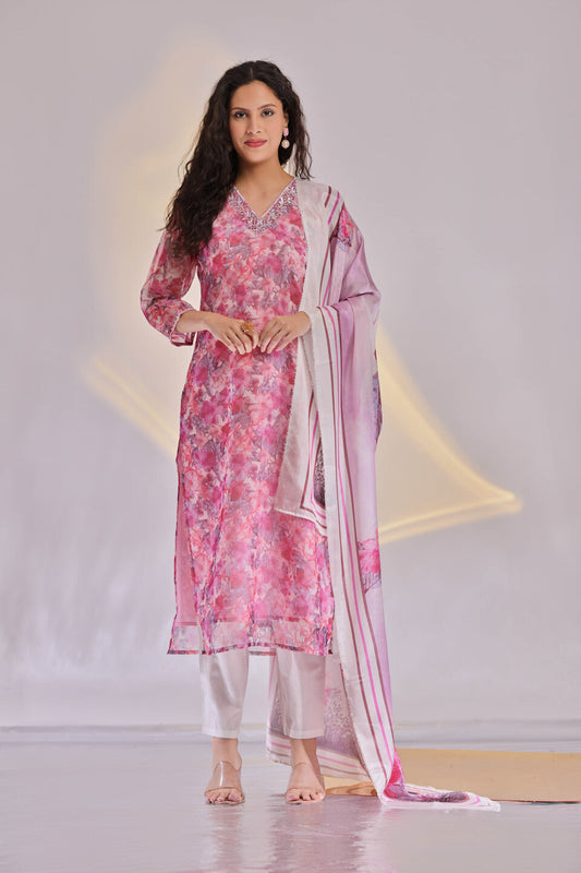 Chanderi Patola Embroidered Suit Set