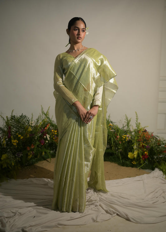 Jade Paradise I Neon Green Tissue Saree