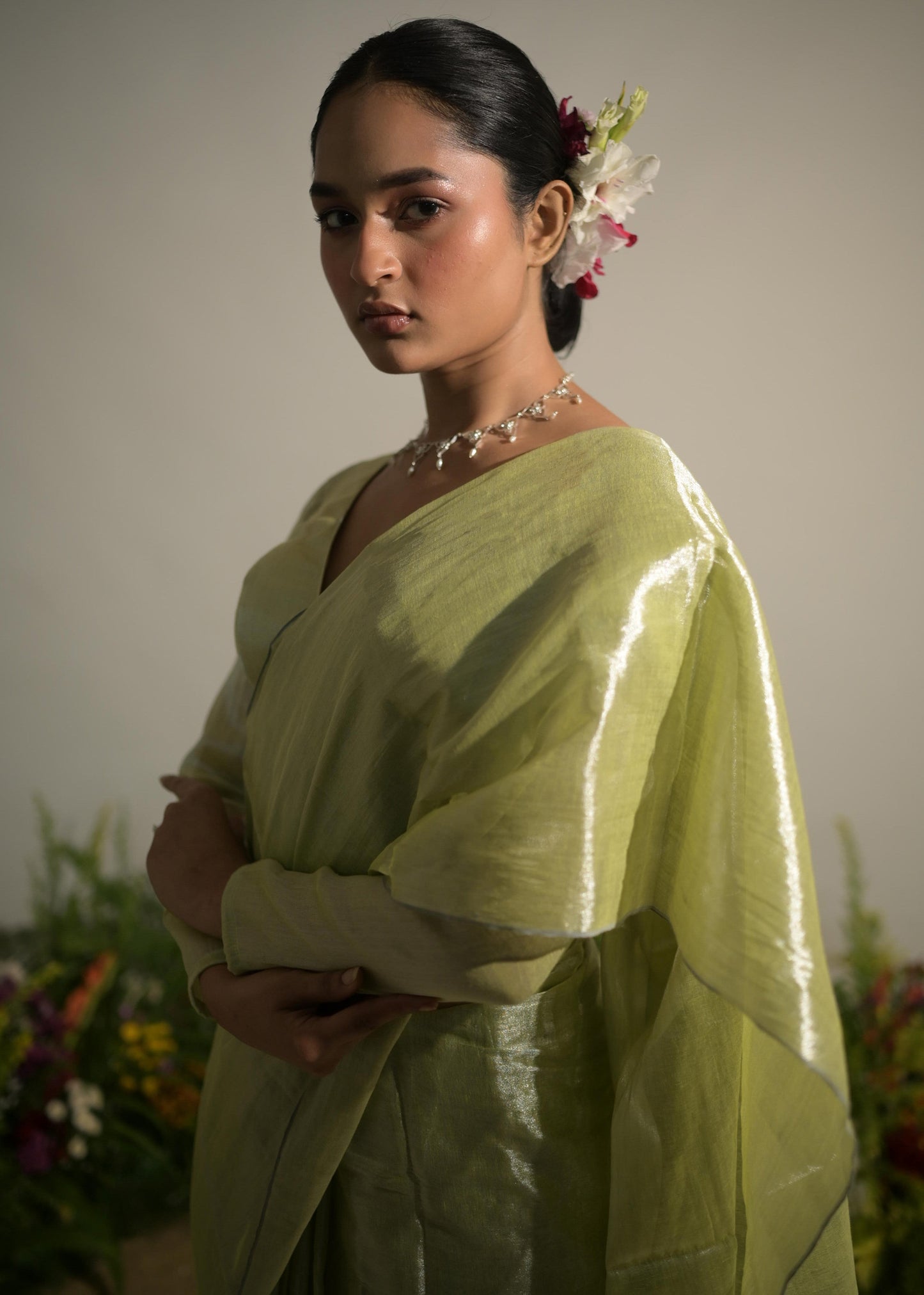 Jade Paradise I Neon Green Tissue Saree