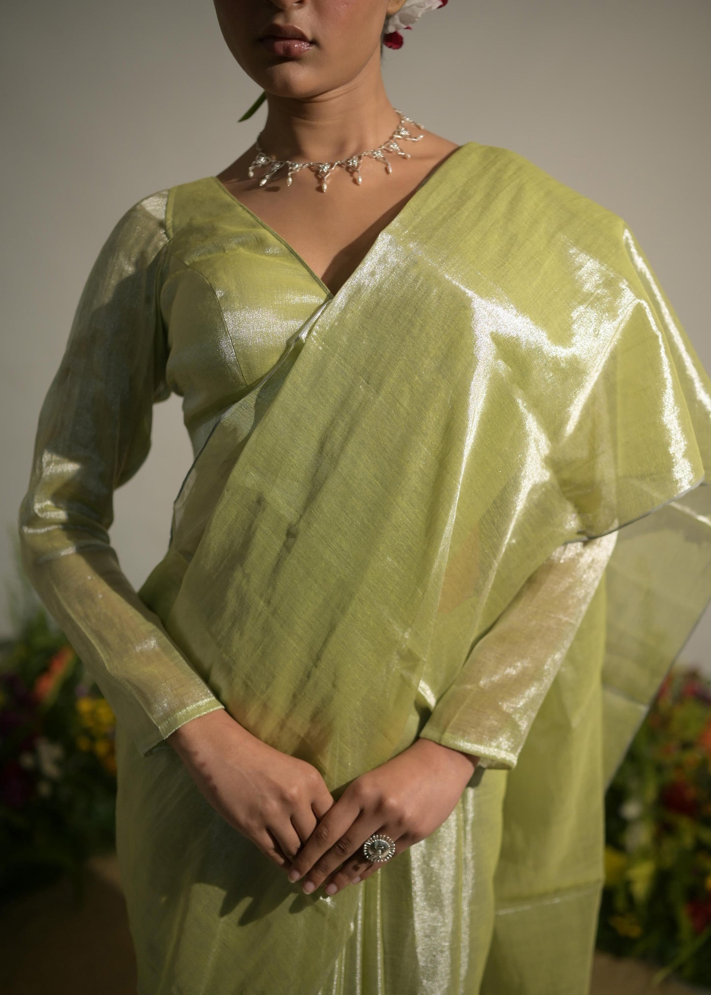 Jade Paradise I Neon Green Tissue Saree