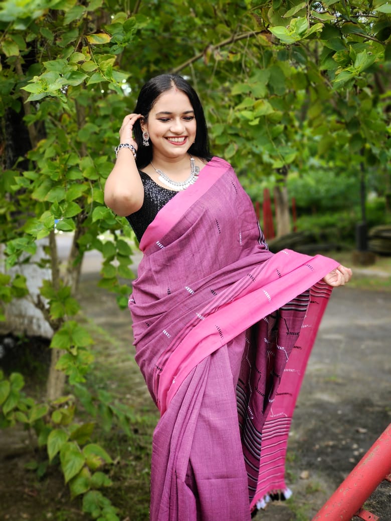 Jonaki Pink Cotton Handloom saree