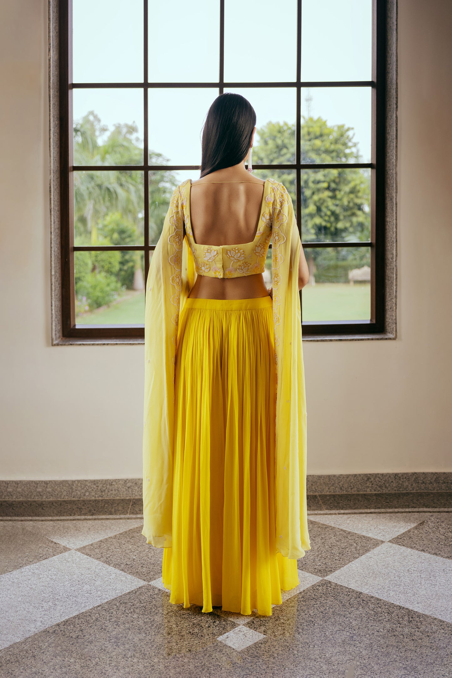 Astrid Silk Organza Yellow Ajooba Cape Set