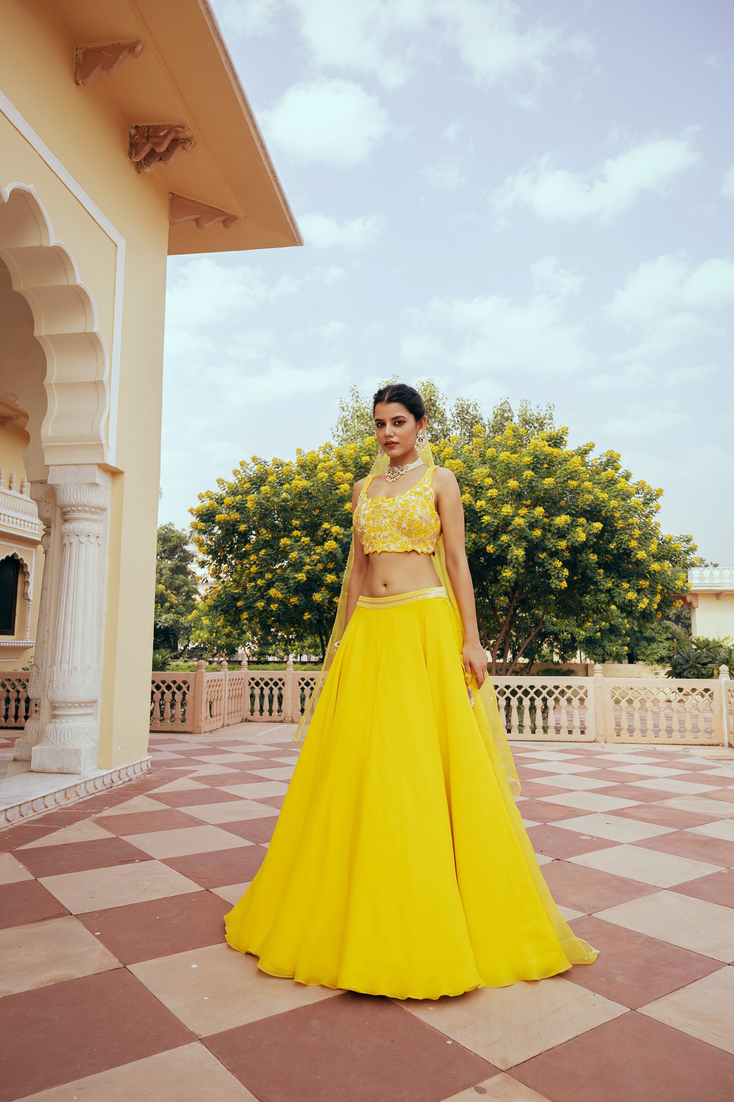 Saiba Organza Yellow Ajooba Lehenga Set