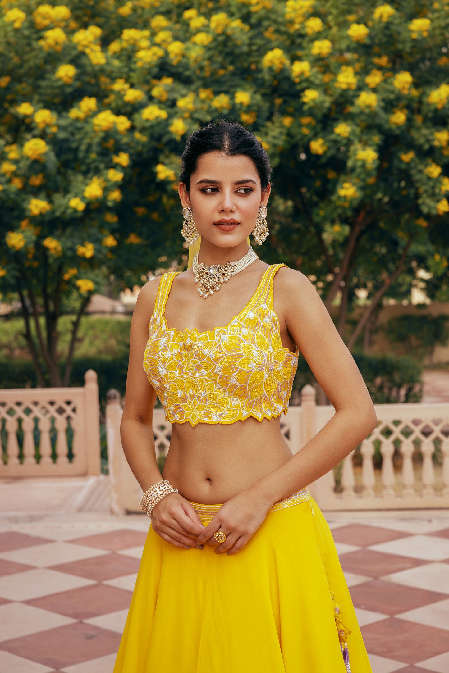 Saiba Organza Yellow Ajooba Lehenga Set