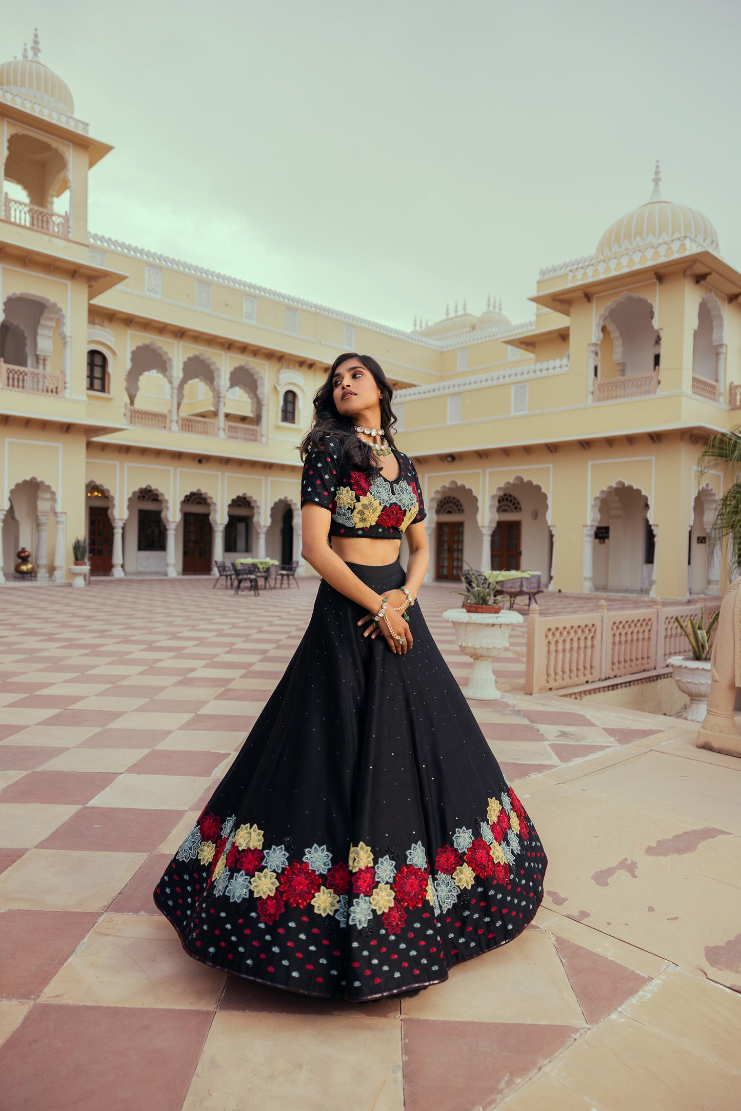 Gulposh Black Chanderi Silk Ajooba Lehenga Set