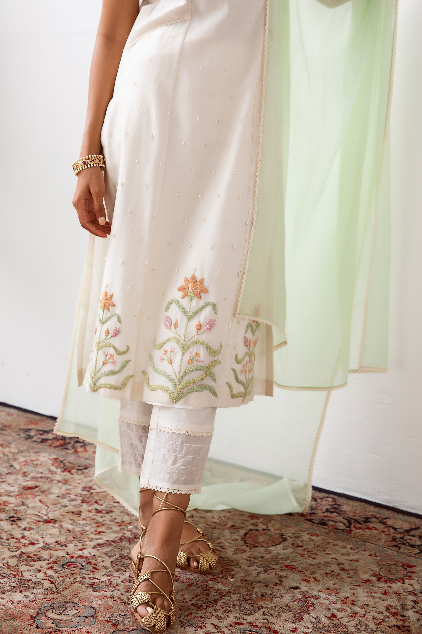 Ivory Dori Embroidered Chanderi Silk Kurta Set