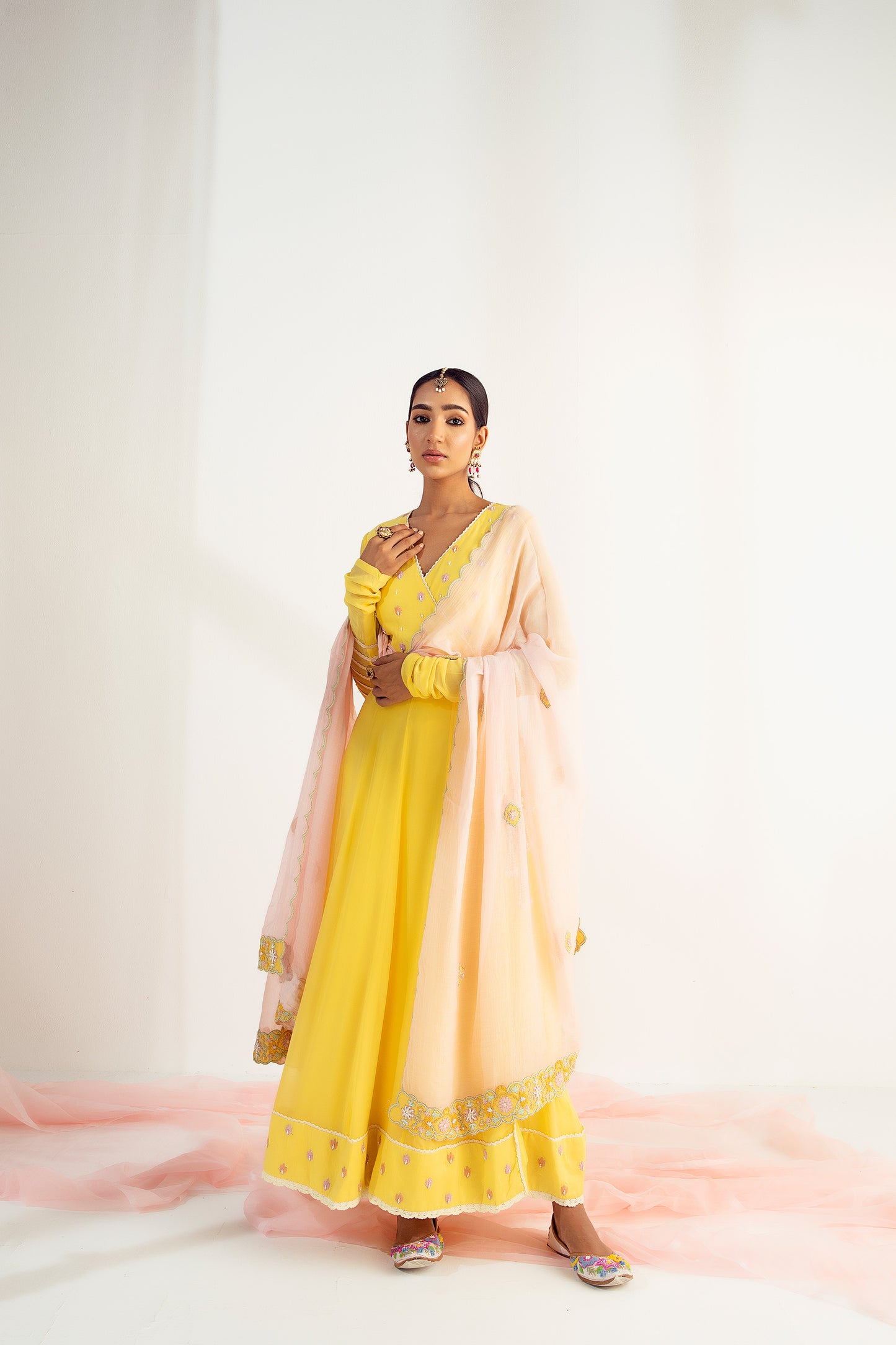 Sunshine Yellow Dori Embroidered Chanderi Silk Angrakha Kurta Set