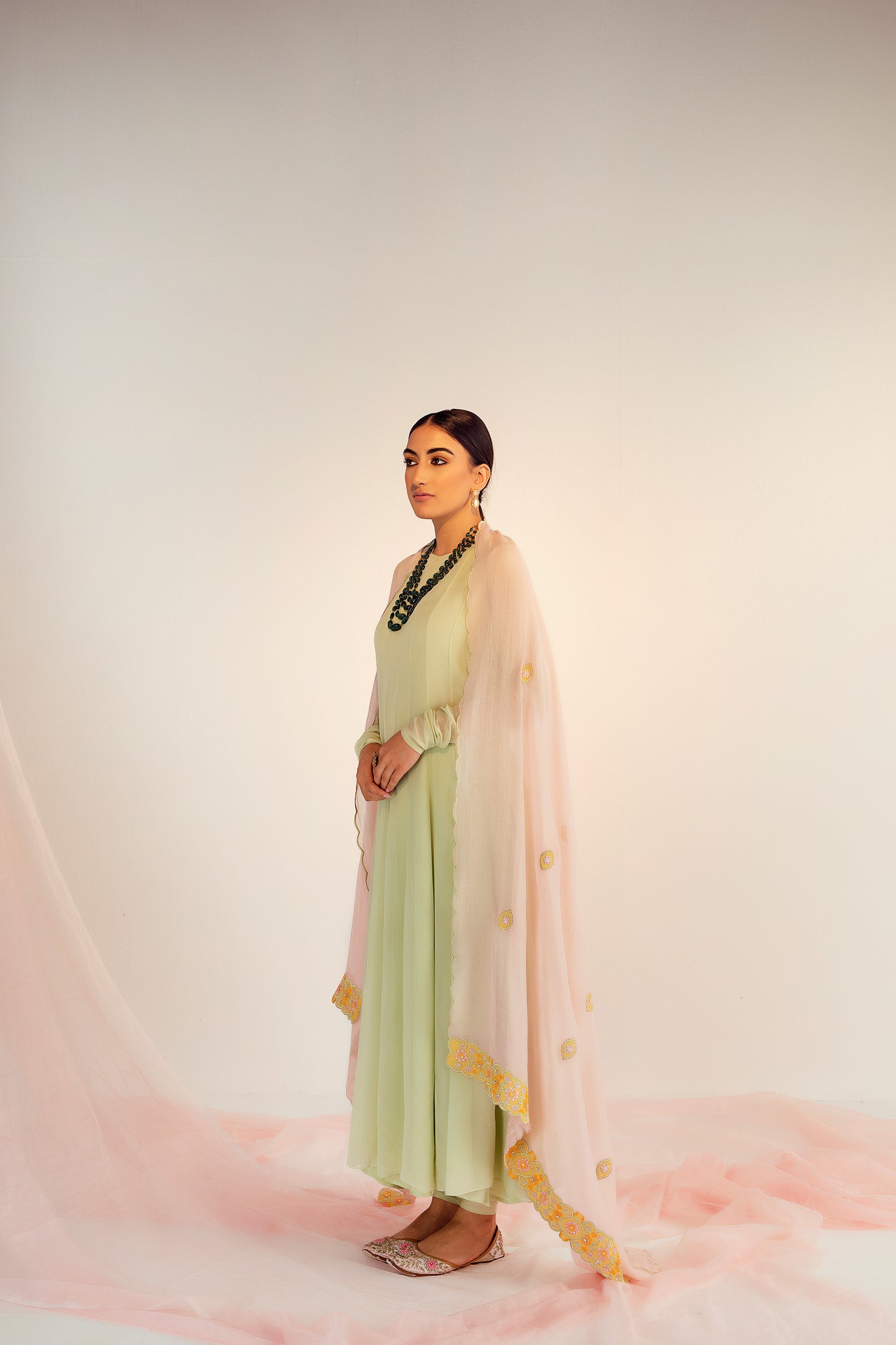 Mint Green Resham Embroidered Georgette Anarkali Set