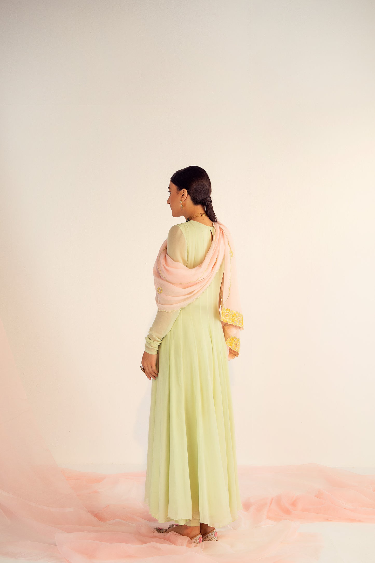 Mint Green Resham Embroidered Georgette Anarkali Set