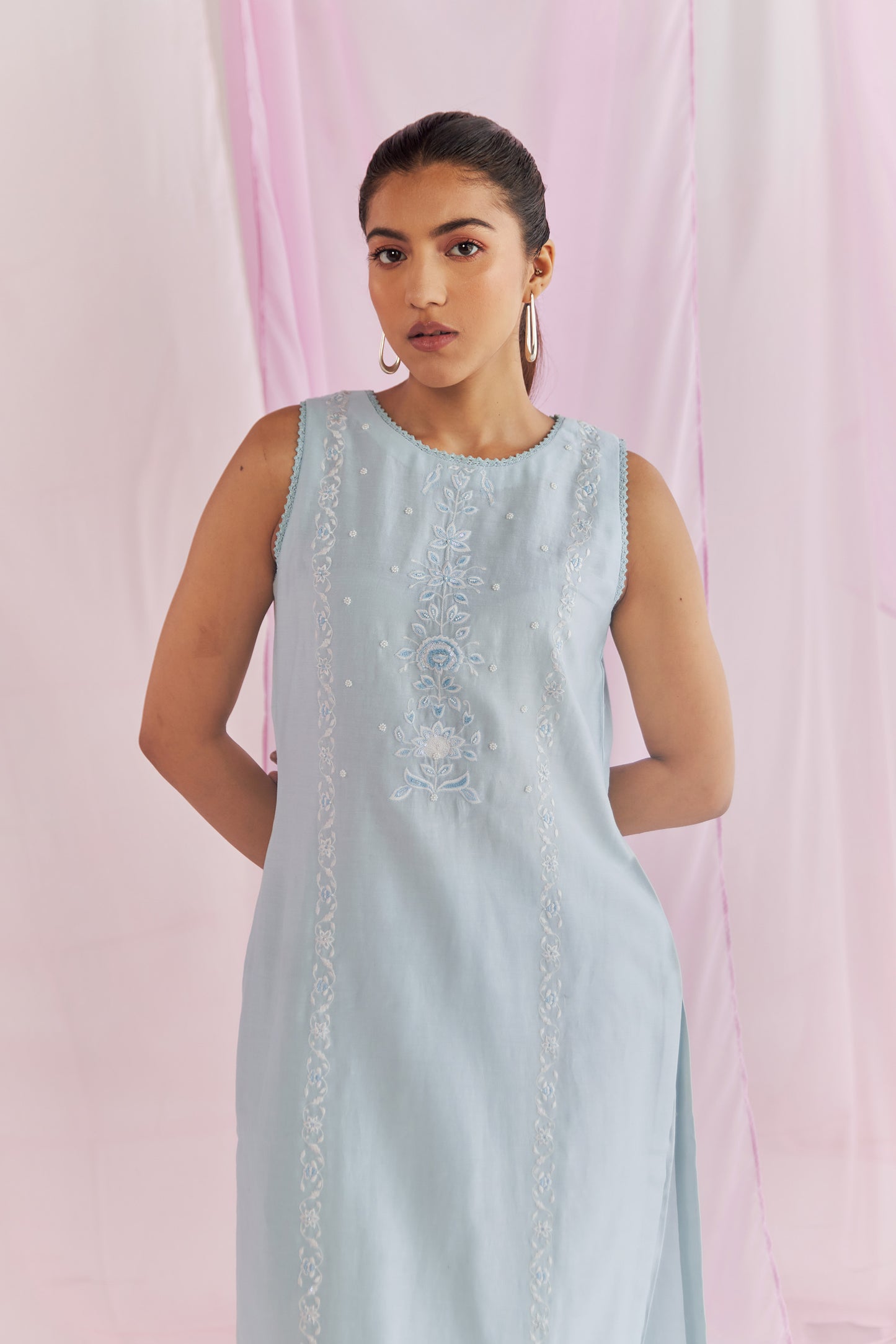 Safi Blue Chanderi Silk Embroidered Essence Kurta Set