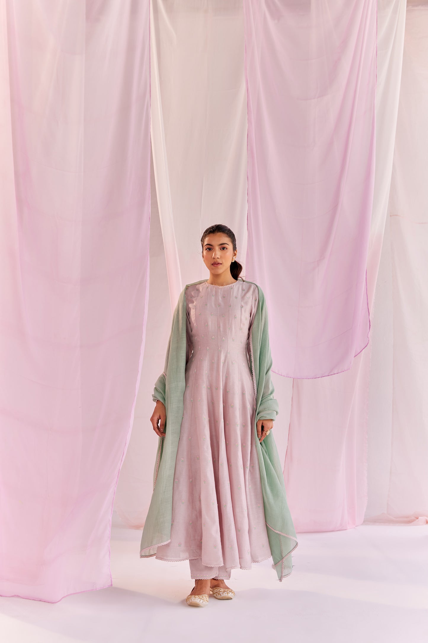 Aleysa Pink Chanderi Silk Anarkali Set