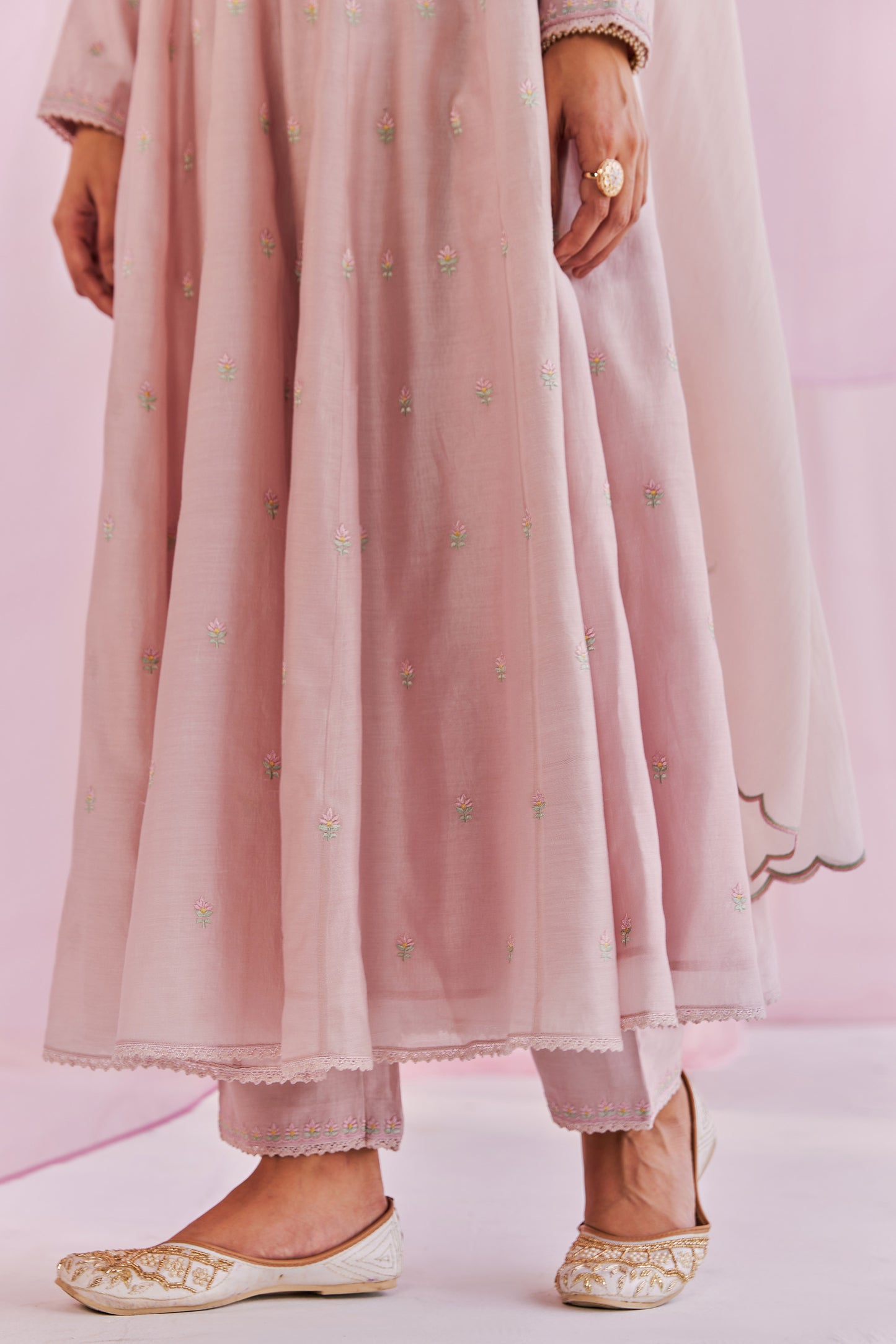 Aleysa Pink Chanderi Silk Anarkali Set