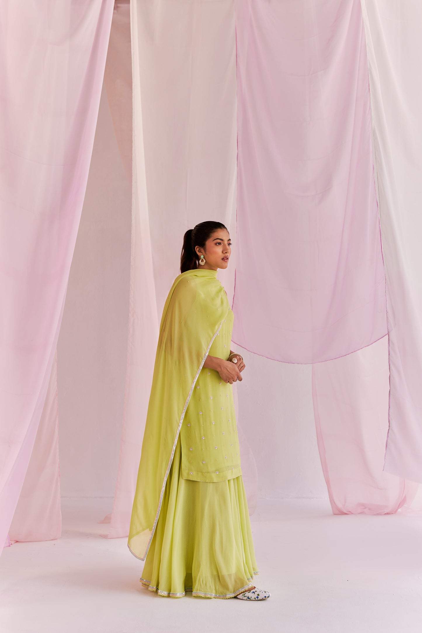 Ayana Georgette Lime Green Sharara Set