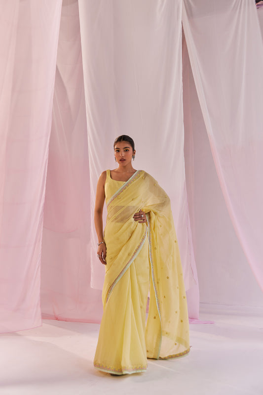 Maahiri Silk Chanderi Yellow Saree Only