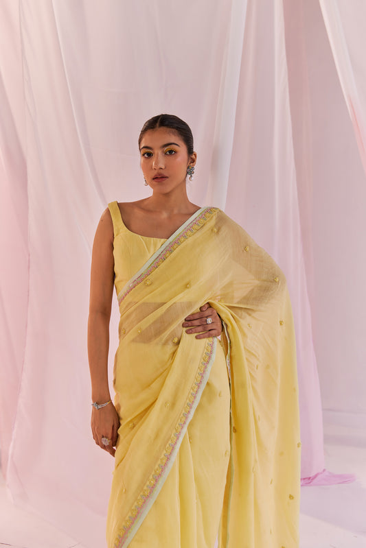 Maahiri Chanderi Silk Yellow Saree Set