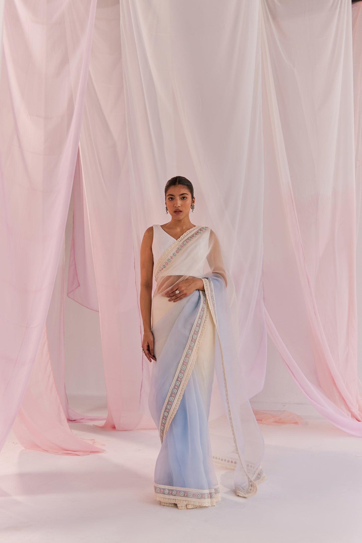 Renee Silk Organza Ivory Saree Only