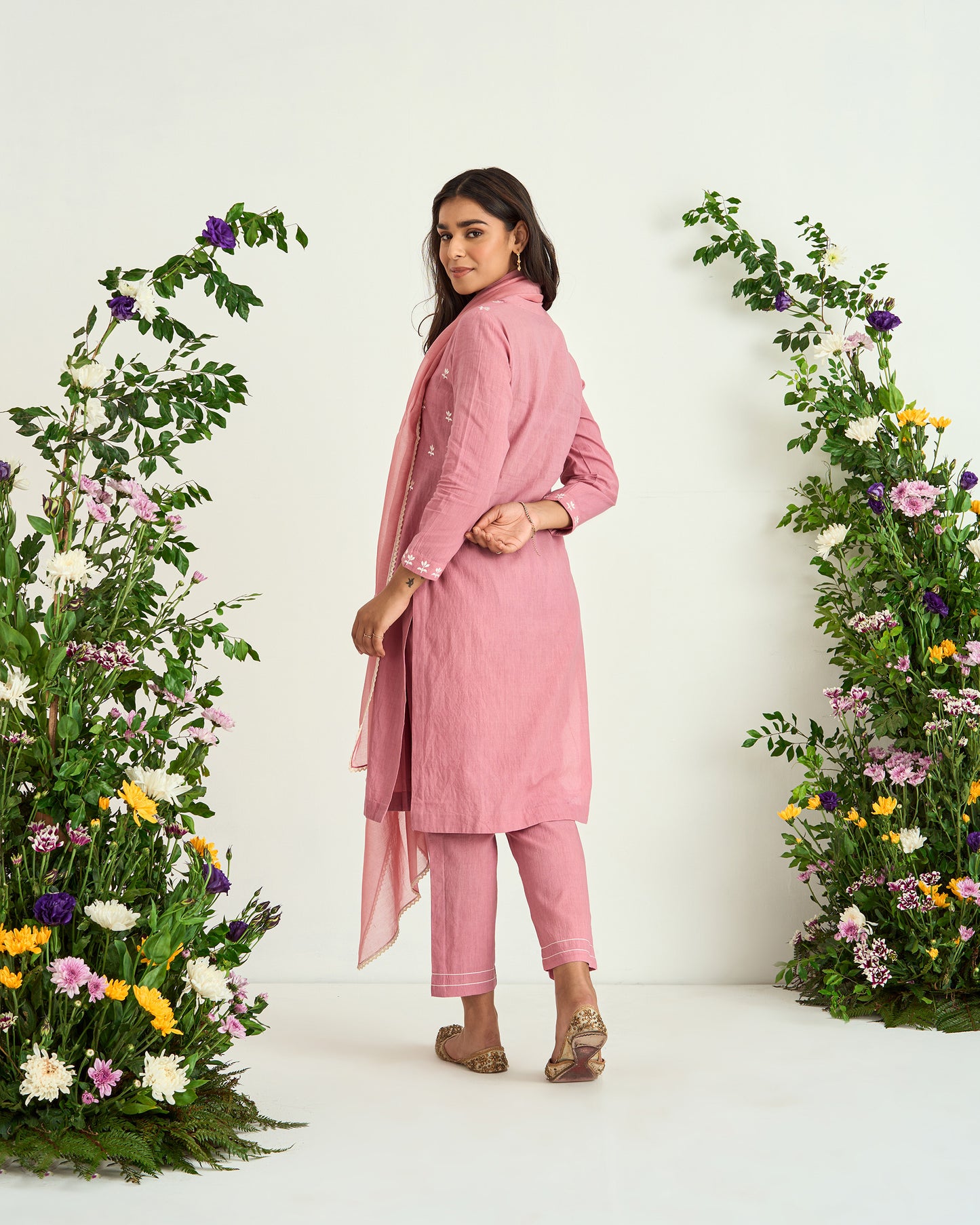 Onion Pink Resham Embroidered Pure Cotton Shaadmani Kurta Set