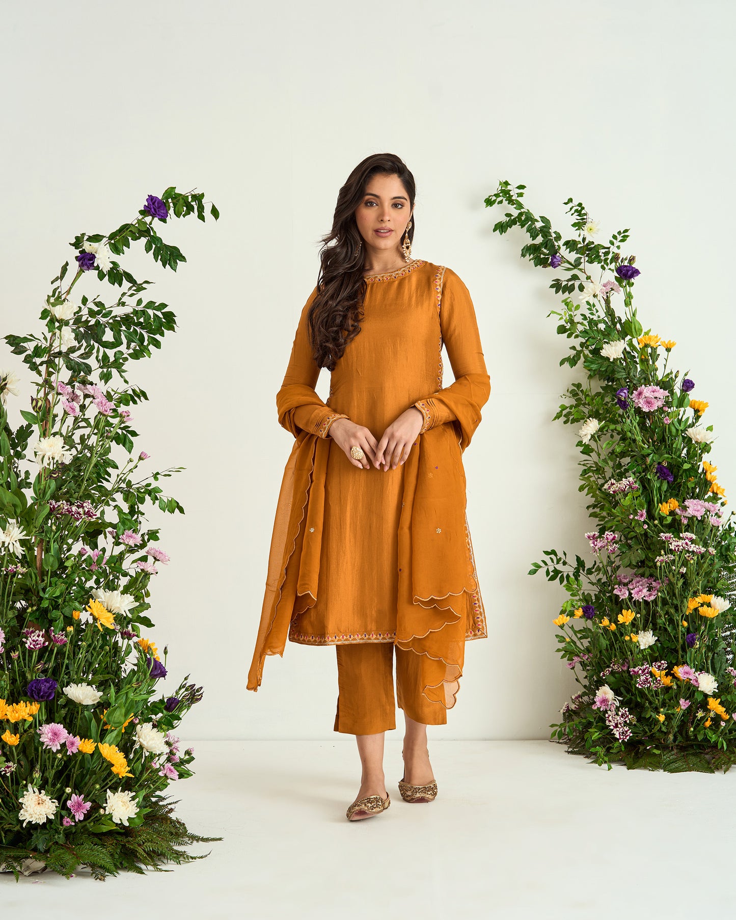 Mustard Upada Silk Zari Embroidered Shaadmani Kurta Set