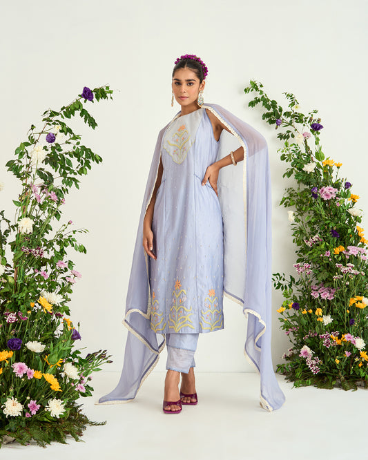 Ice Blue Dori Embroidered Chanderi Silk Shaadmani Kurta Set