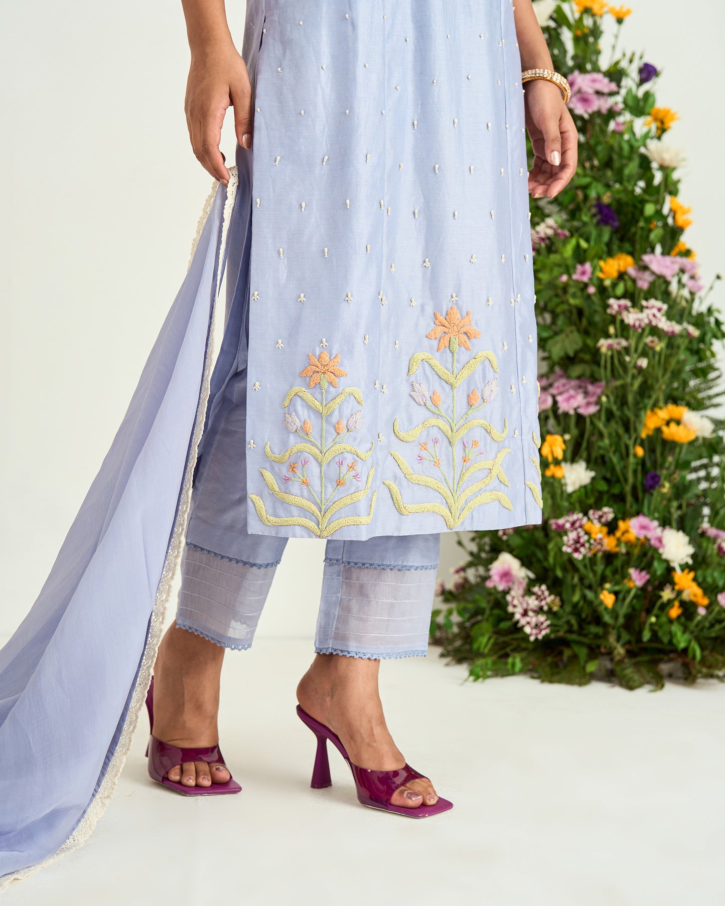 Ice Blue Dori Embroidered Chanderi Silk Shaadmani Kurta Set