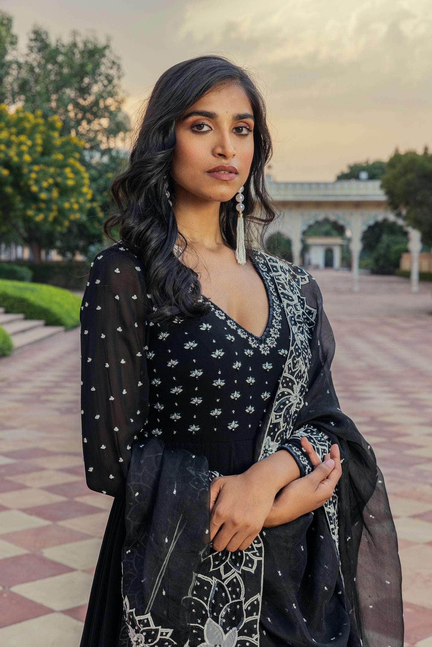 Raatrani Black Georgette Ajooba Anarkali Set