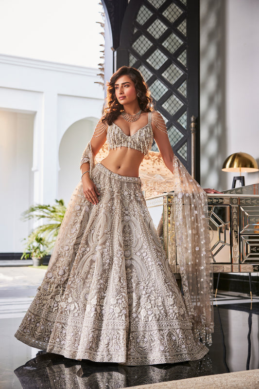 Grey Embroidered Organza Nitya Lehenga Set