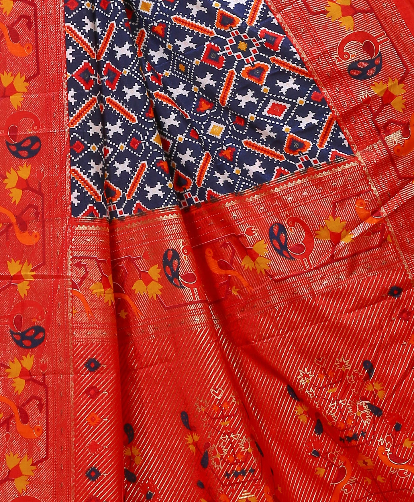 Dori Red Blue Silk Patola Print Saree