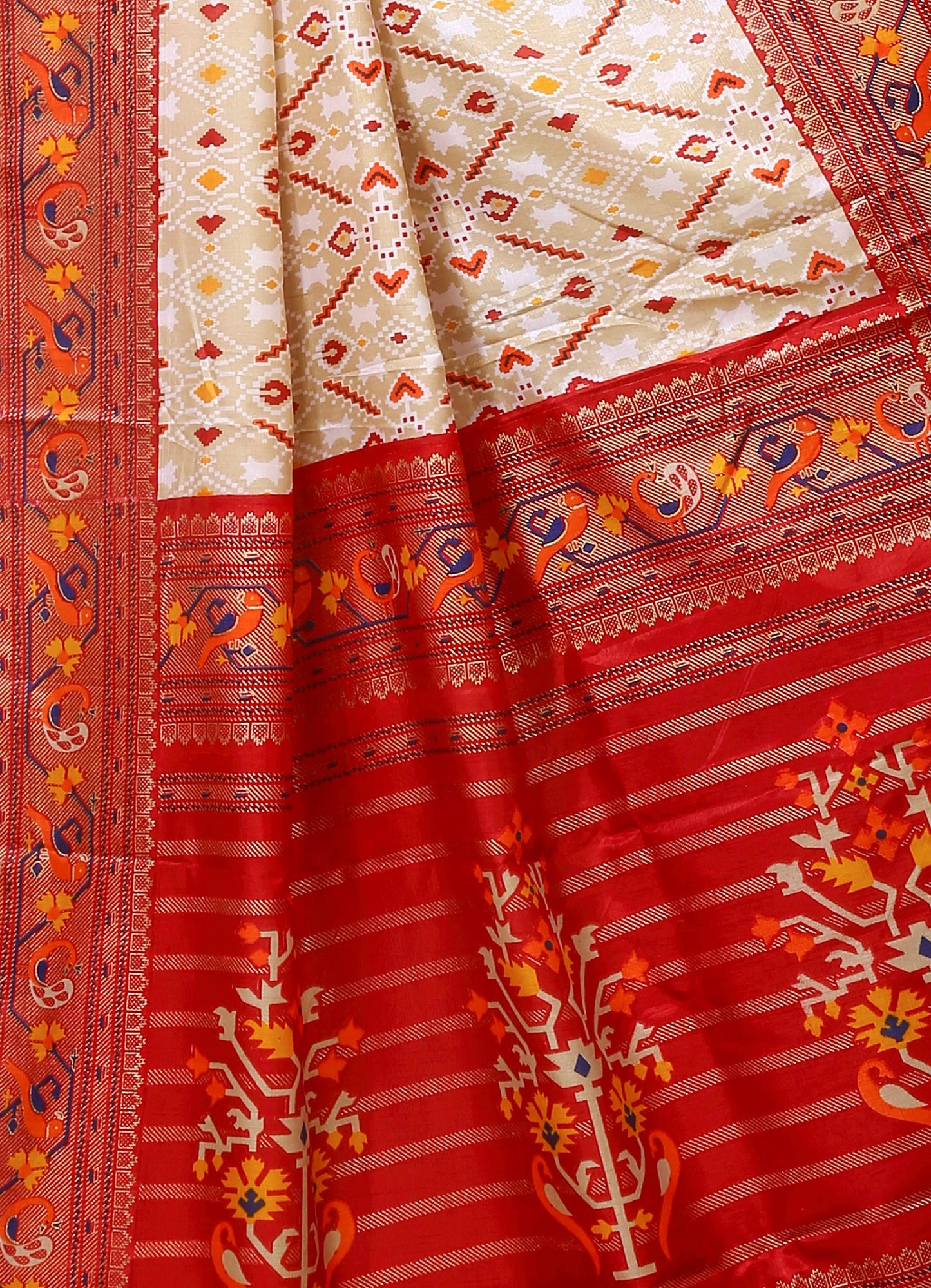 Dori Red White Silk Patola Print Saree