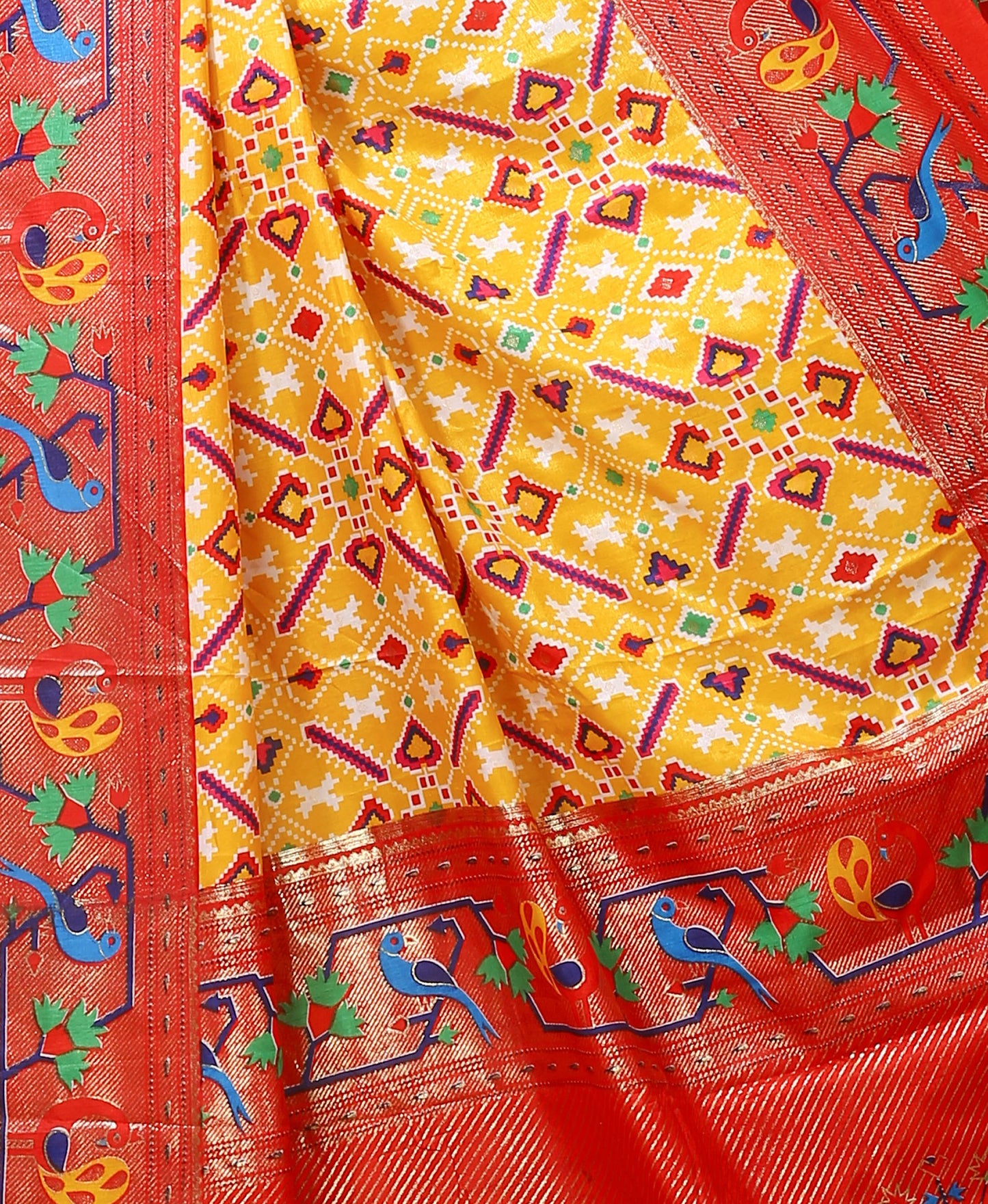 Dori Yellow Red Silk Patola Print Saree