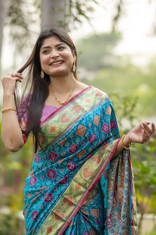 Krina Firozi Banarasi Silk meenakari patola weaves Saree