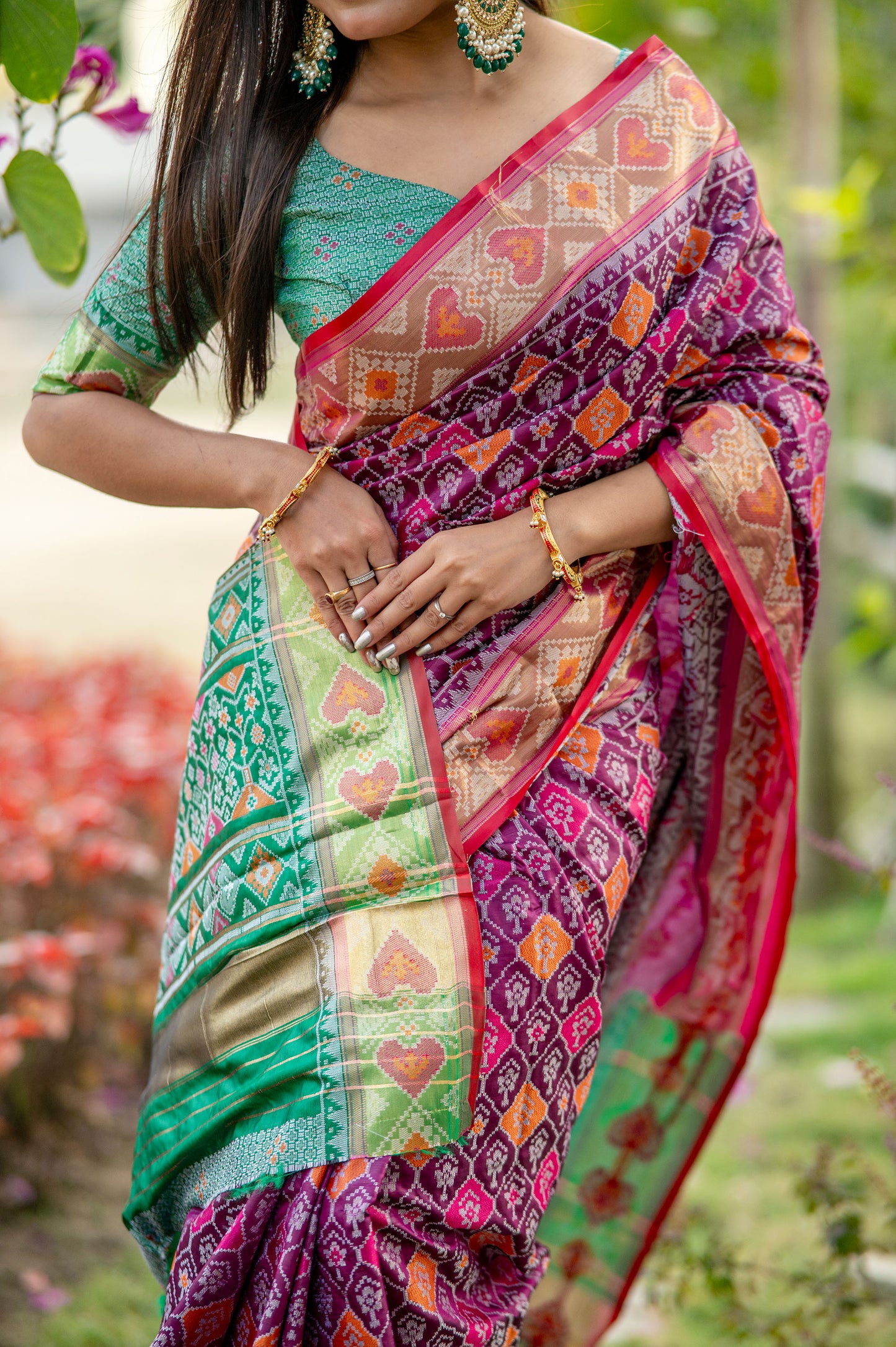 Krina Wine Banarasi Silk meenakari patola weaves Saree