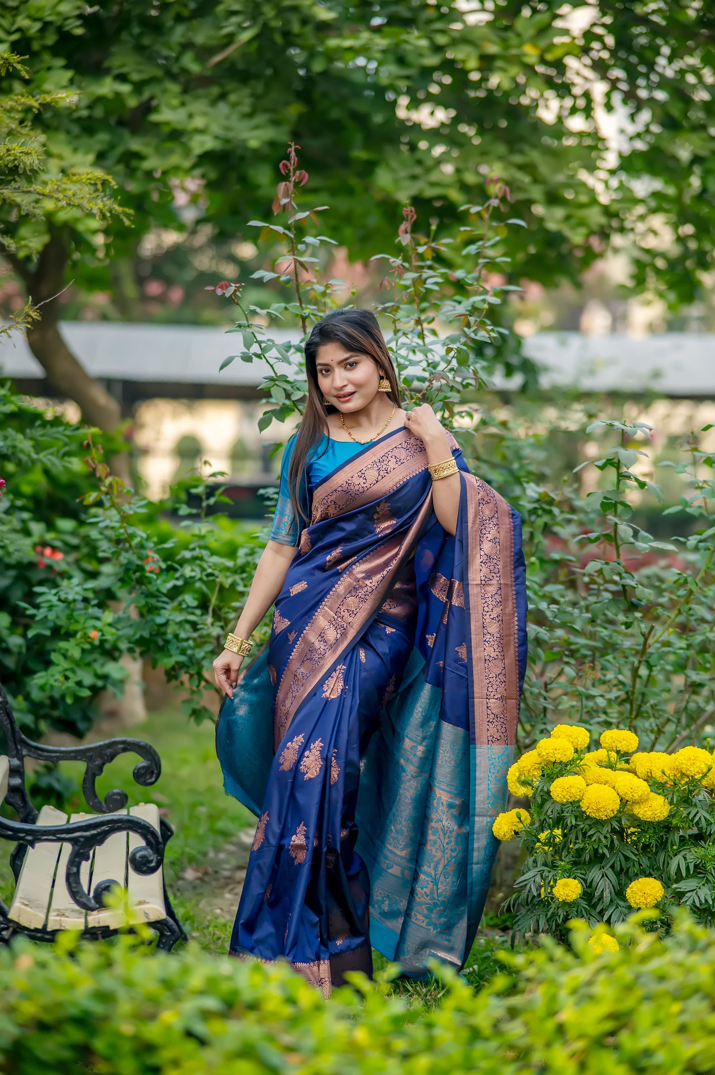 Krishna Navy Blue Banarasi Silk zari Saree