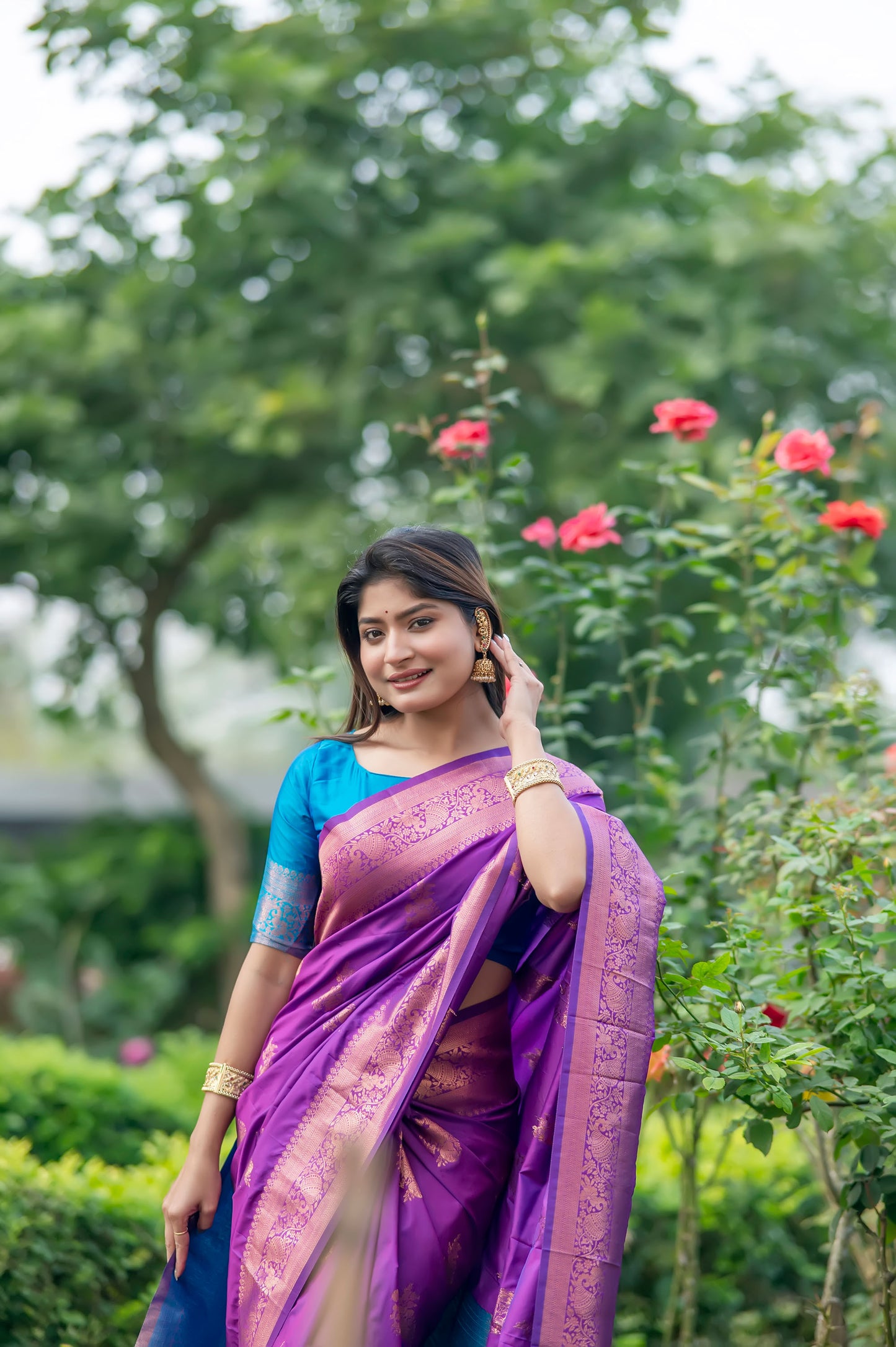 Krishna Purple Banarasi Silk zari Saree