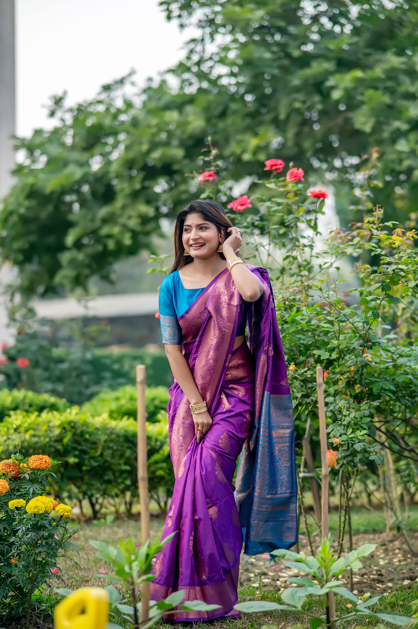 Krishna Purple Banarasi Silk zari Saree