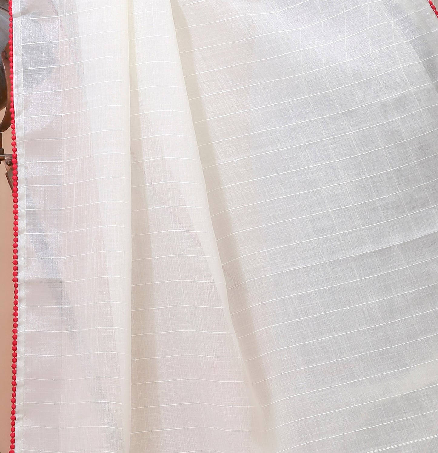 Dori White Red Linen Silk Saree