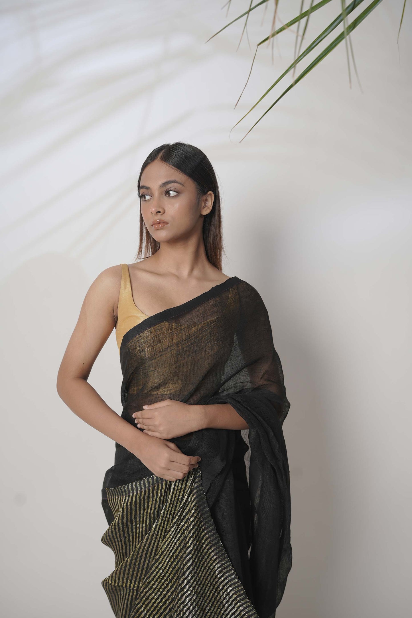 Kajal I Black Handloom Linen Saree