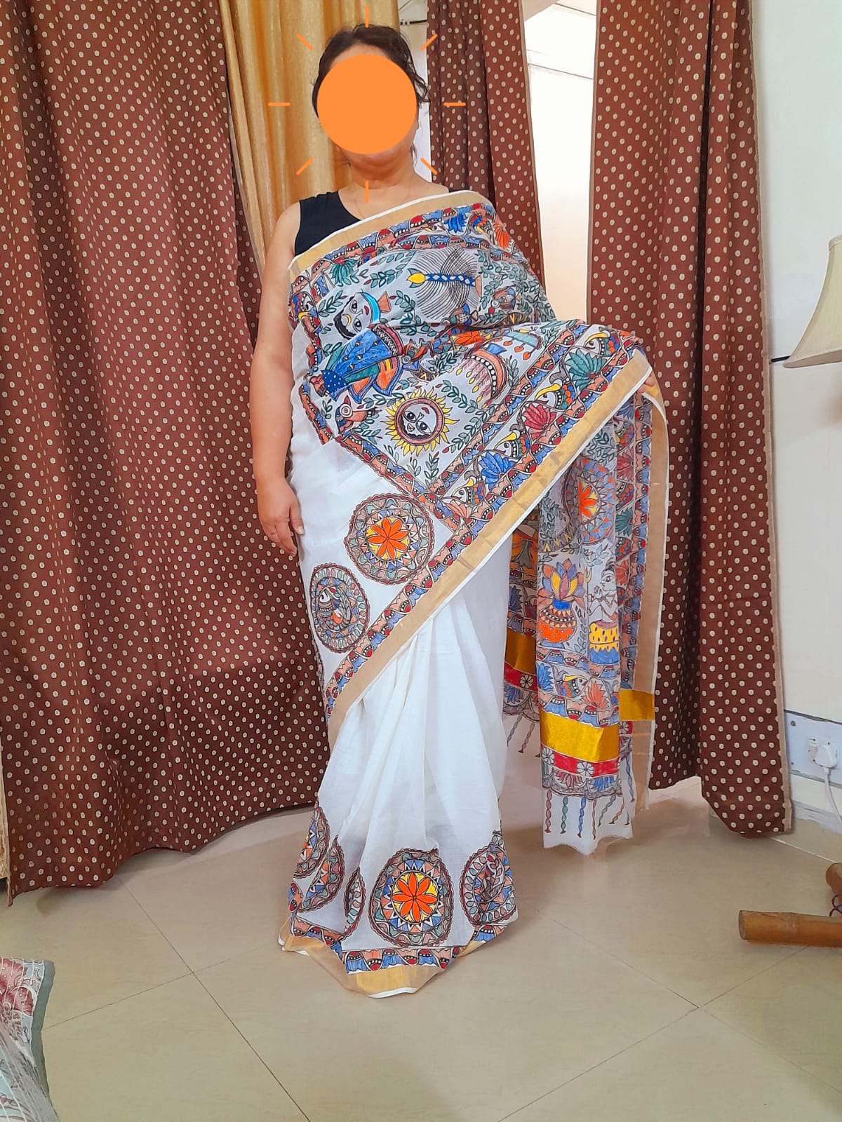 Mithila Handpainted Saree - Pure Kerala Cotton