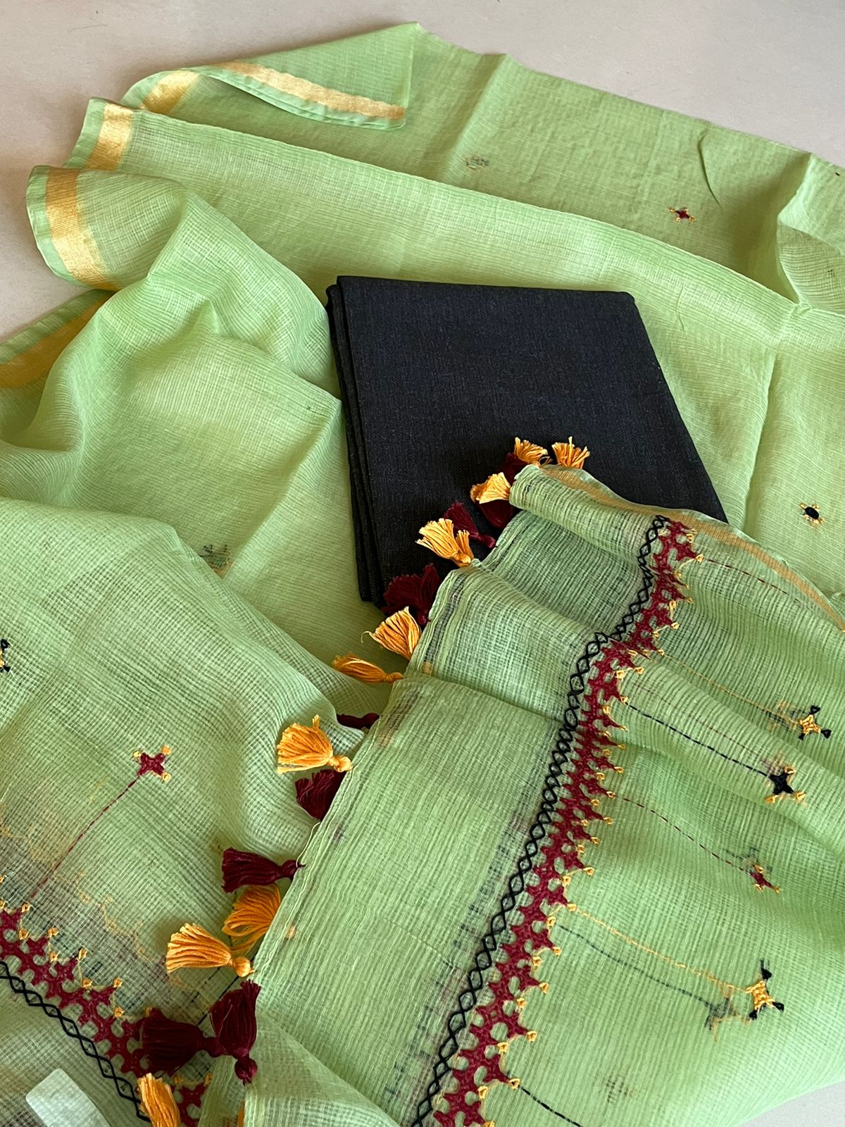 Kota Silk Dupatta and Cotton Kurta Set