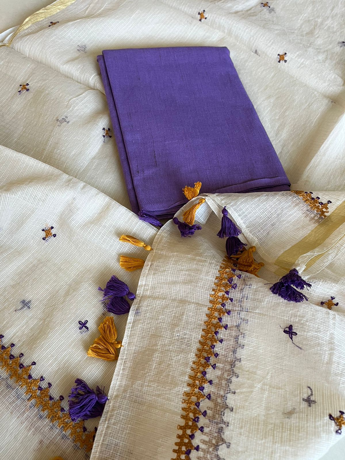 Kota Silk Dupatta and Cotton Kurta Set