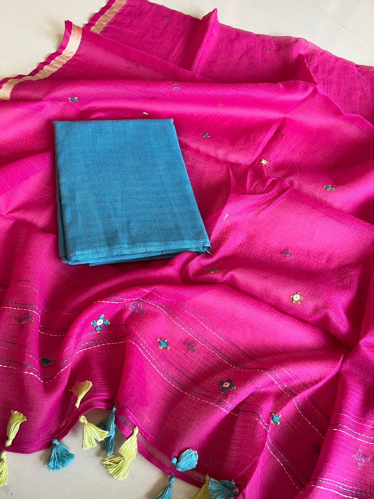 Kota Silk Dupatta and Cotton Kurta Set