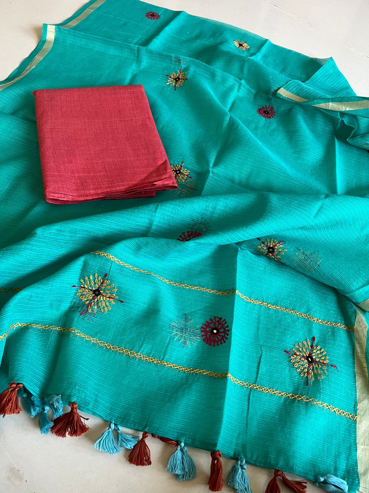 Kota Silk Dupatta and Cotton Kurta Set