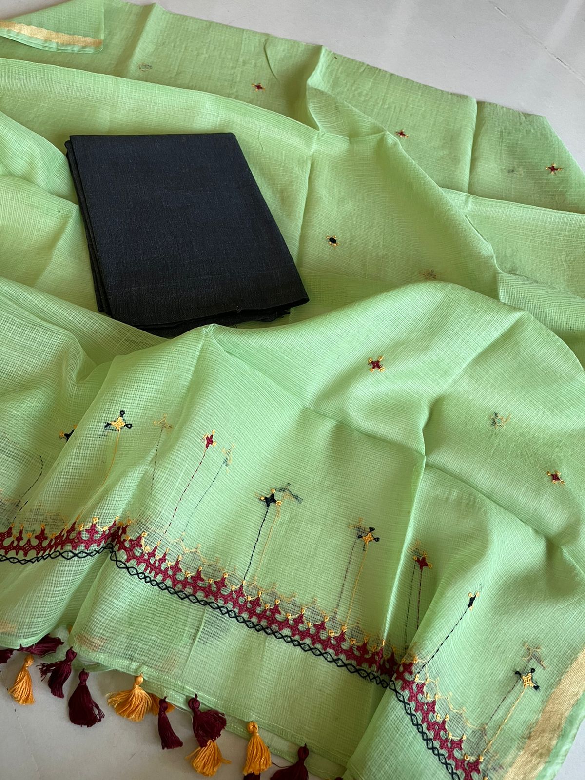 Kota Silk Dupatta and Cotton Kurta Set