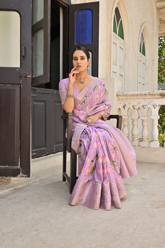 Lalita Full Purple Banarasi Silk Printed Saree