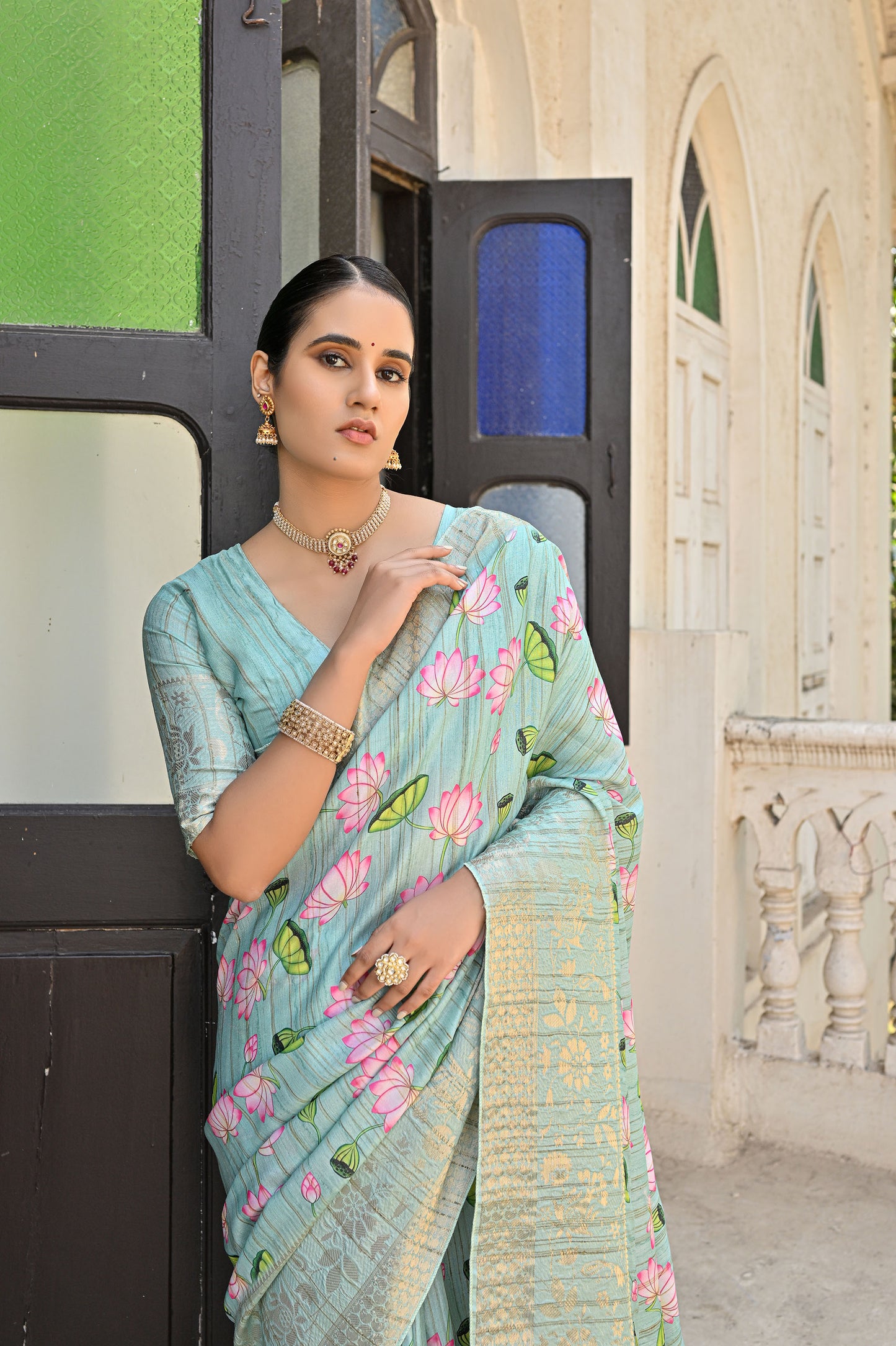 Lalita Full Sea Green Banarasi Silk Printed Saree