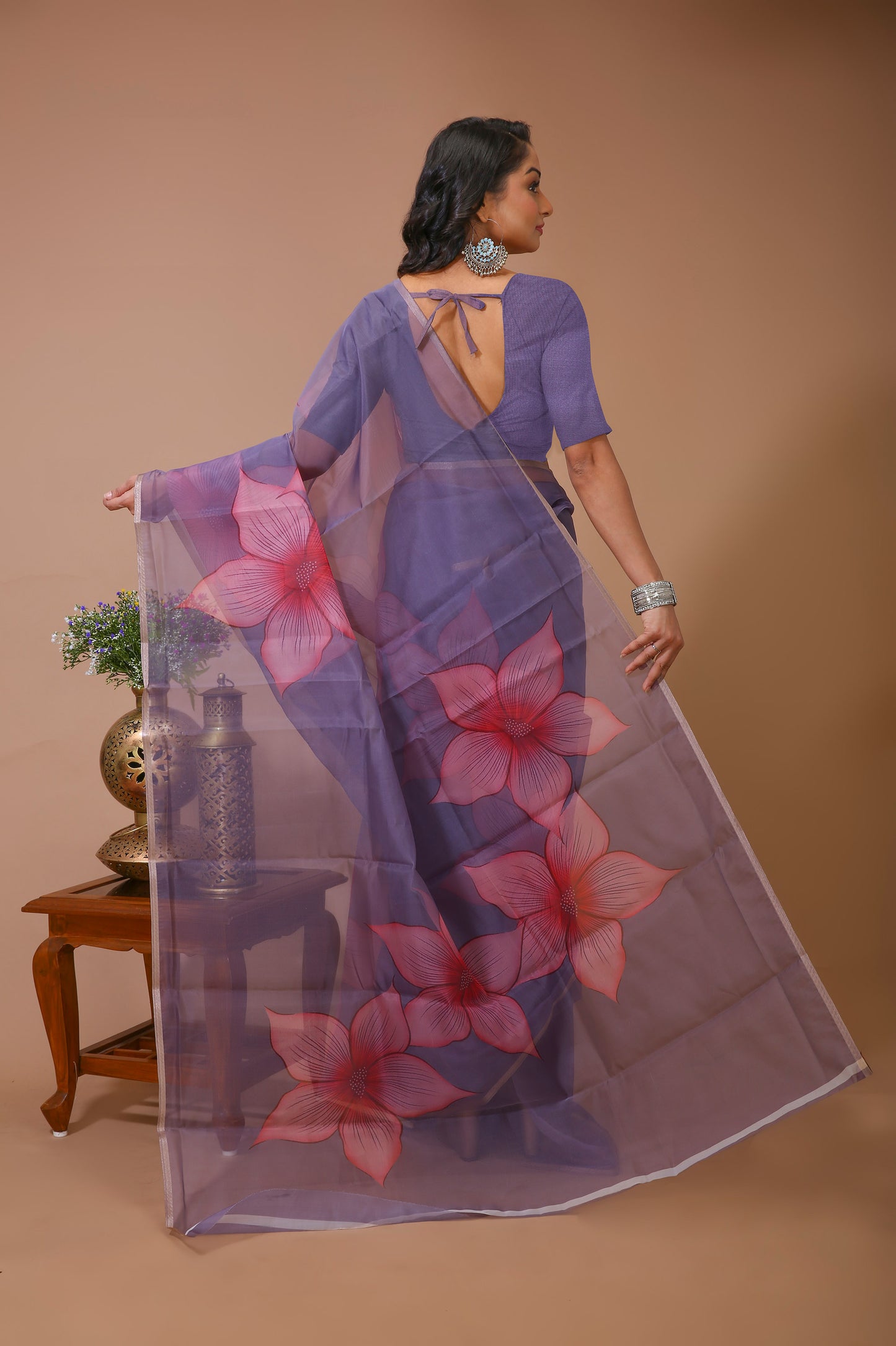 Dori Lilac Digital Print Net Saree