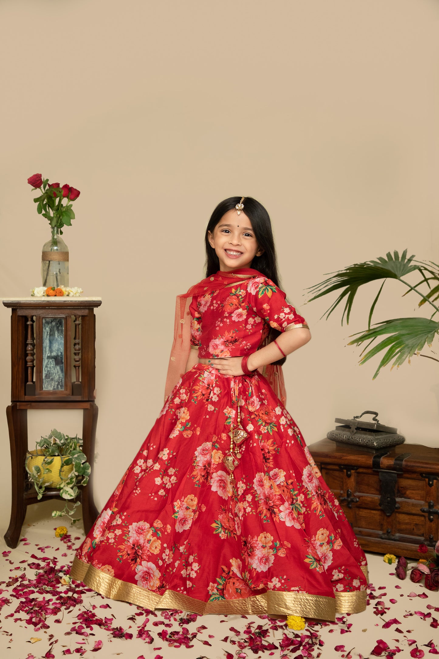 Red Floral kids Lehenga