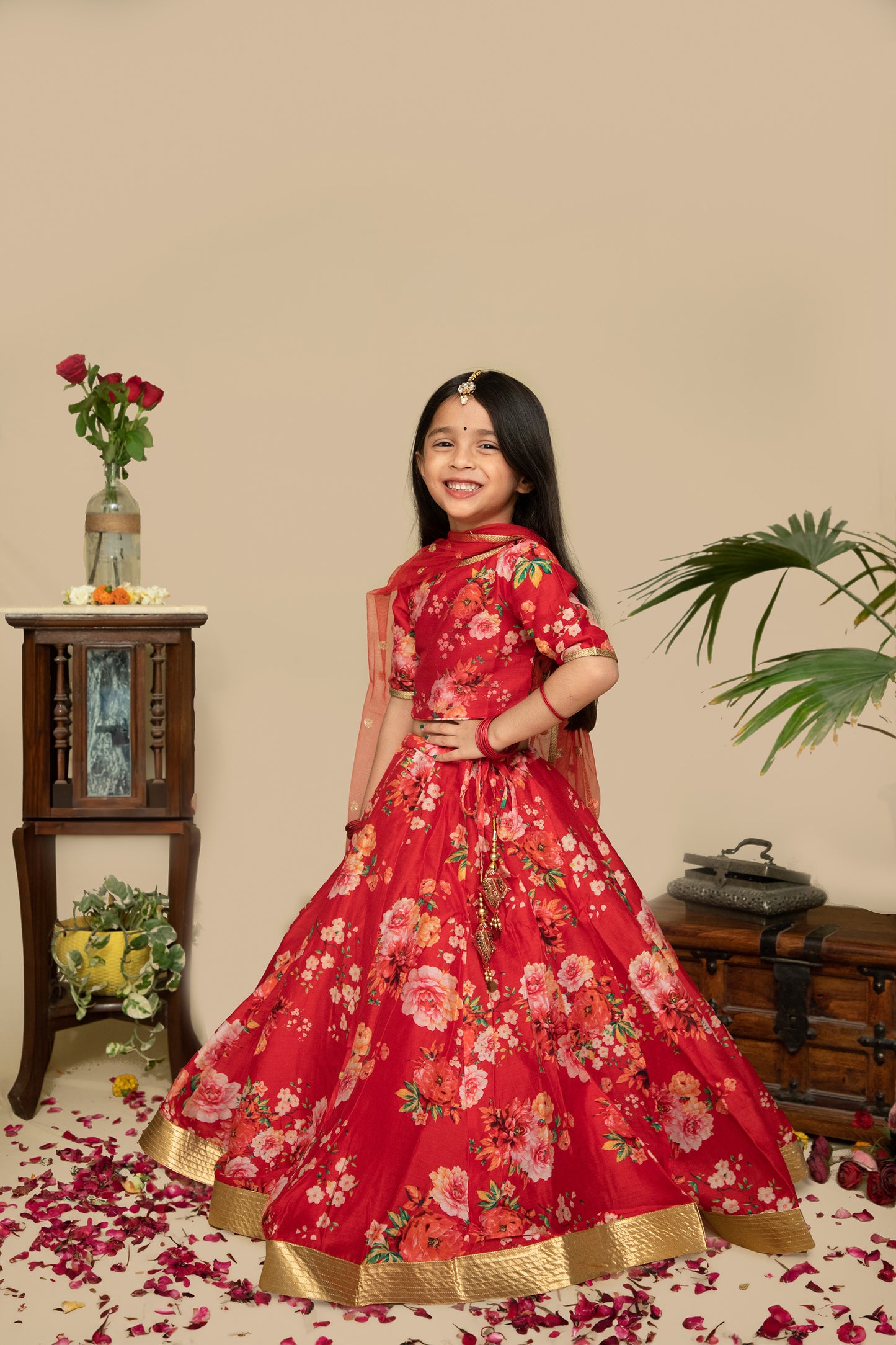 Red Floral kids Lehenga