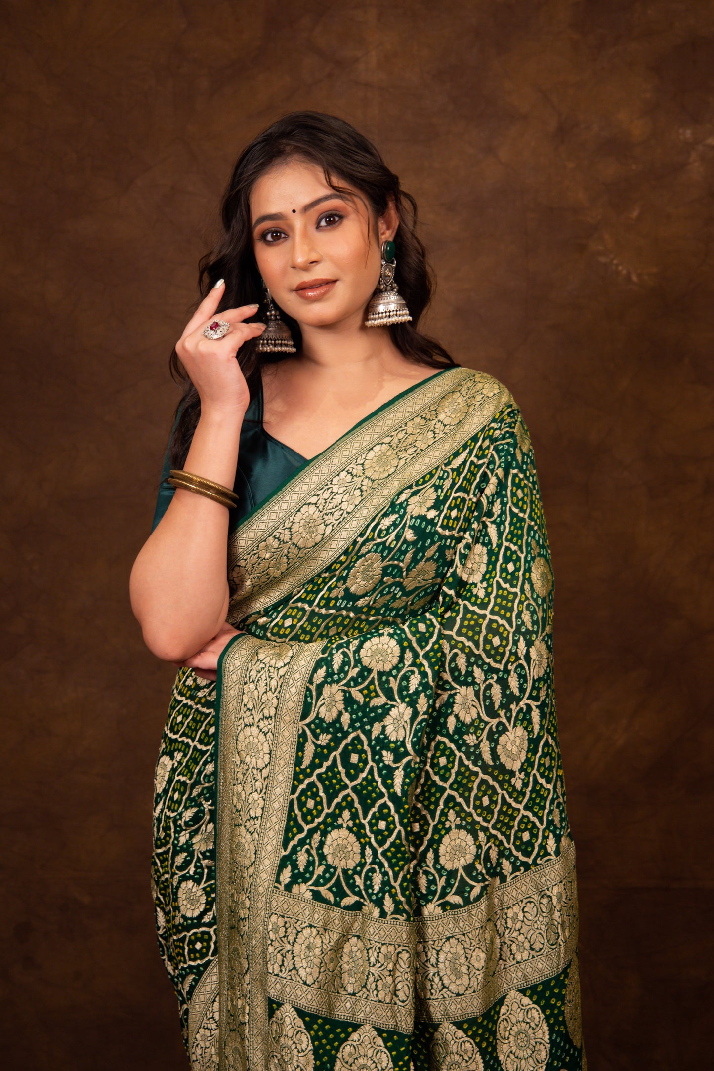 Green Saree Georgette Silk Bandhani