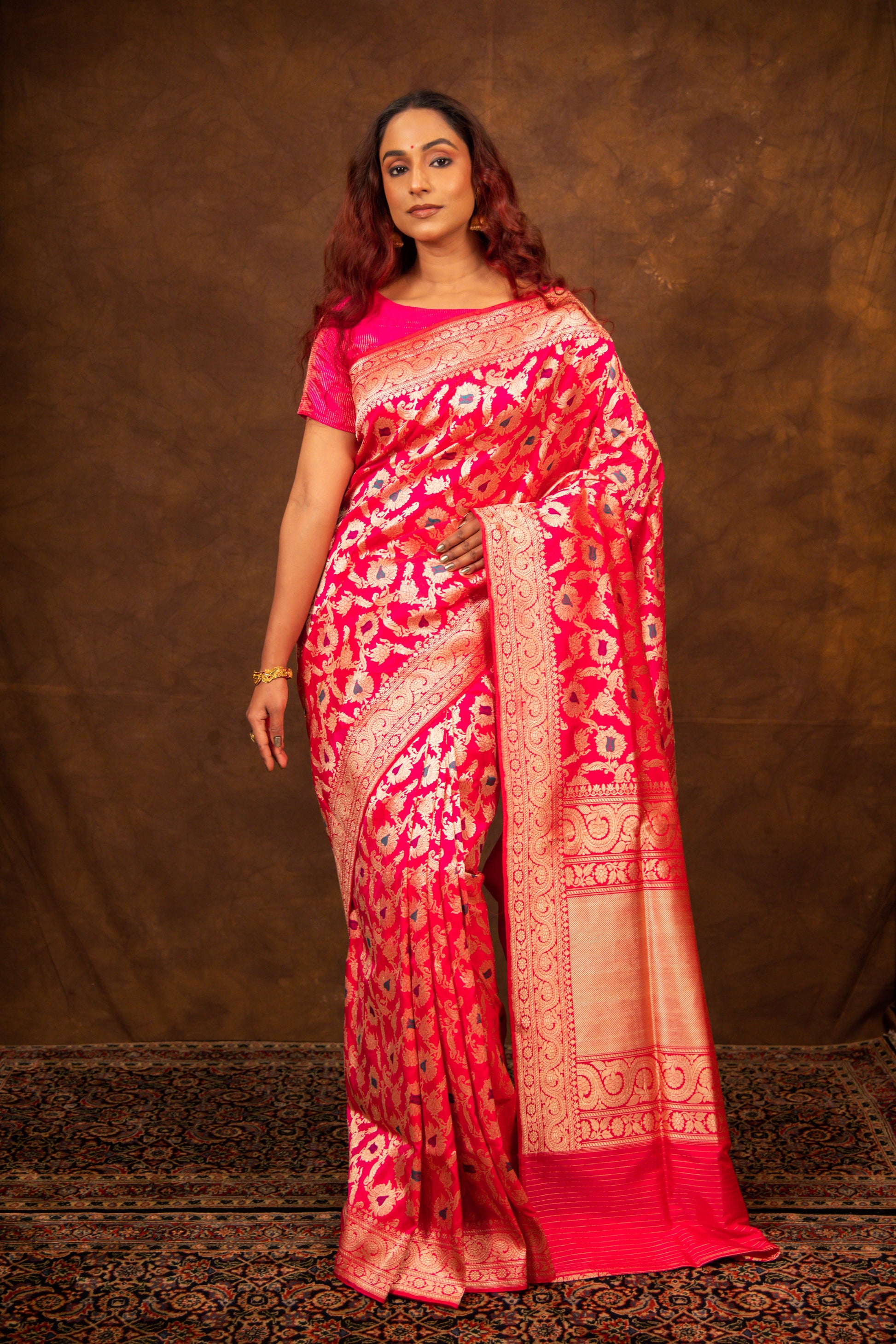 Pink Saree Katan Silk Handwoven - Panaya